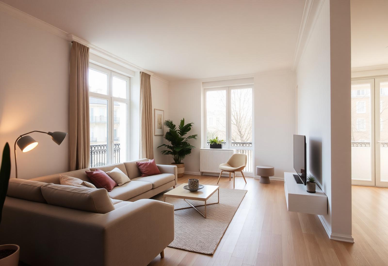 Intérieur d'appartement lumineux en banlieue parisienne